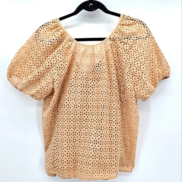 J. Crew v back puff sleeve eyelet tan top women's size 14 new - Picture 1 of 6